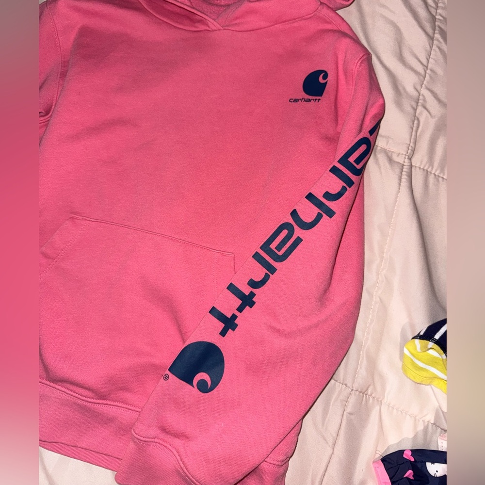 Girls Carhartt Fleece-Lined Pink Sweatshirt size large girls size 12 - Picture 2 of 4
